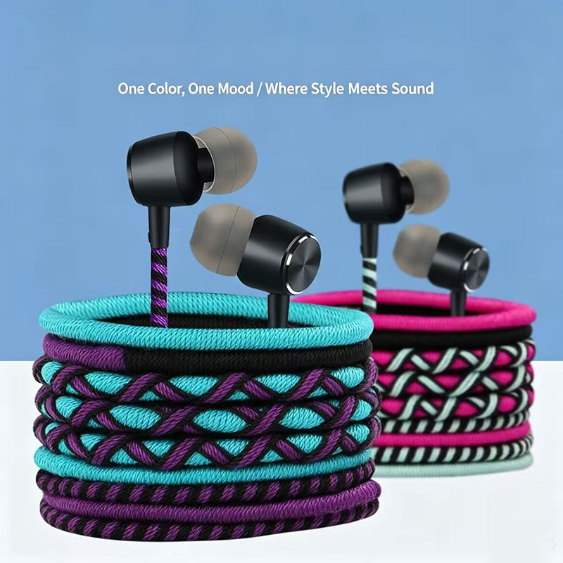 Wired Earphone Mic - หูฟังแบบมีสายถัก 3.5 มม. หูฟังชนิดใส่ในหูพร้อมไมโครโฟนควบคุมระดับเสียงชุดหูฟังสเตอริโอเบสสากลสำหรับสมาร์ทโฟน