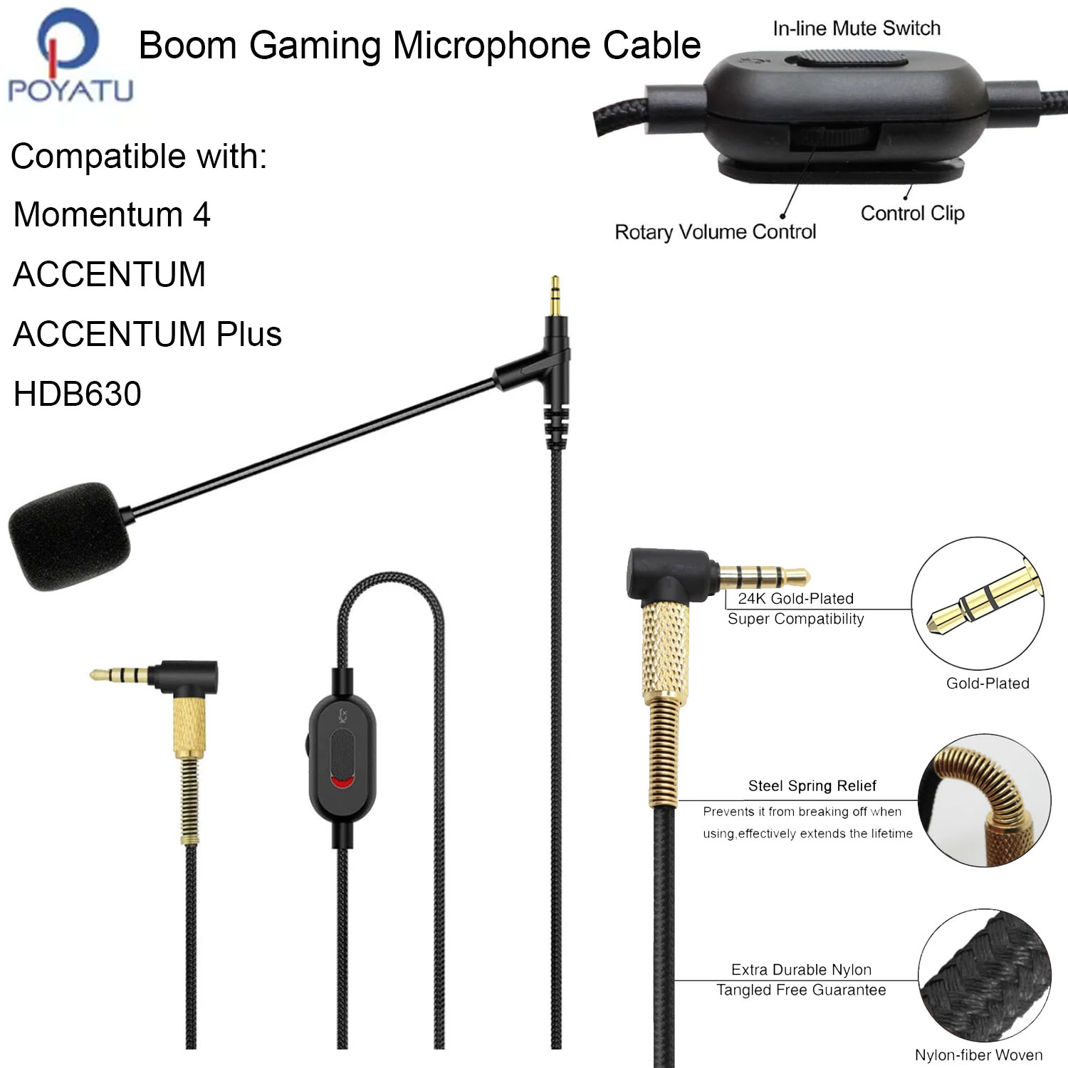 Sennheiser Headphone Momentum 4 - สายไมโครโฟนแบบมีหูฟังสำหรับ Sennheiser HDB630 Momentum 4 ACCENTUM