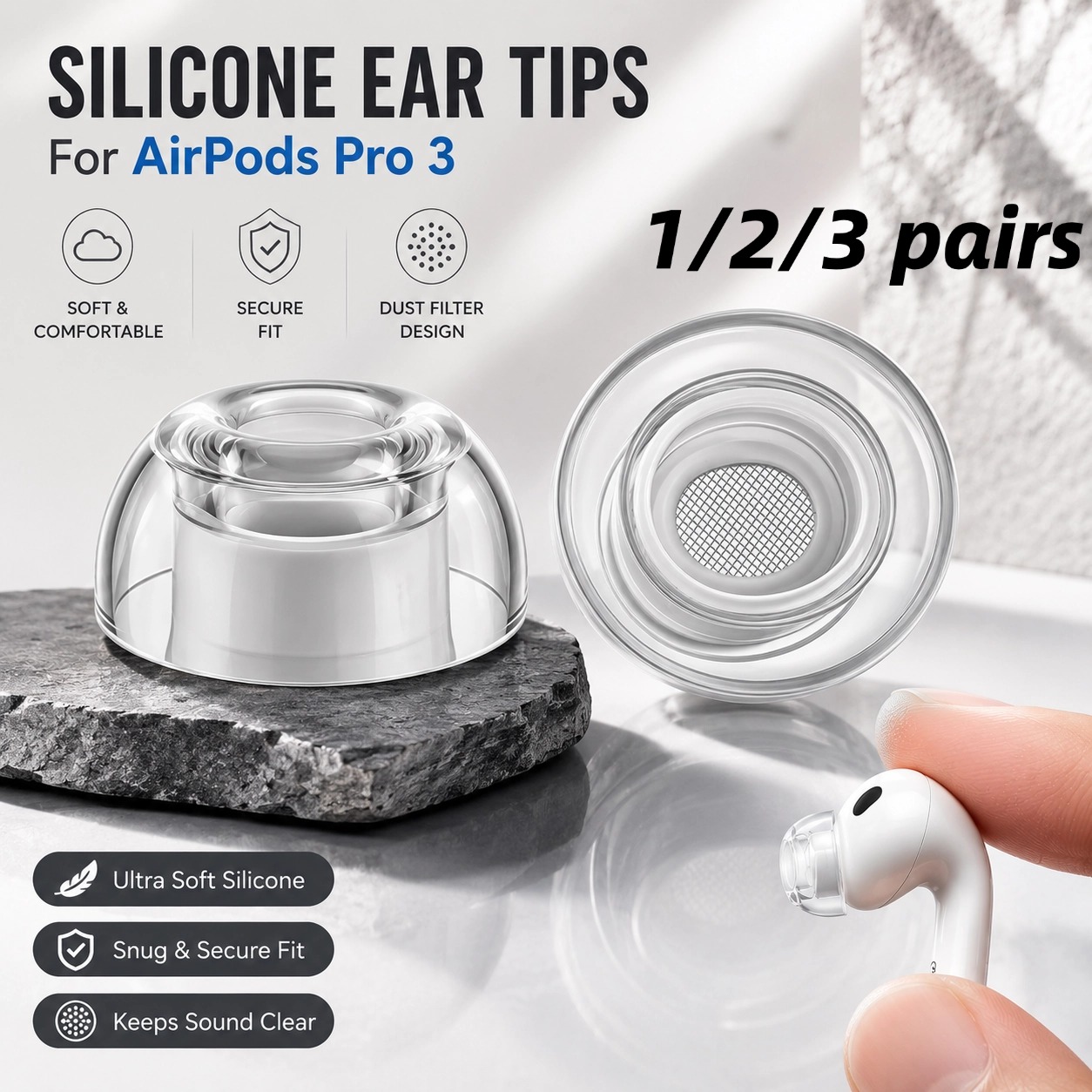 1/2/3 คู่จุกหูฟังซิลิโคนใสสำหร - Silicone Ear Tip Replacement บทวิจารณ์และราคา