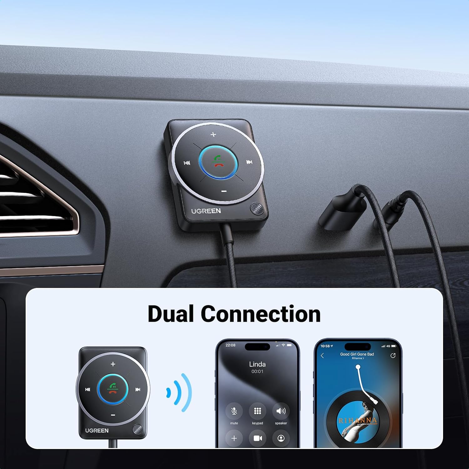 อะแดปเตอร์บลูทูธในรถยนต์ UGREE - Bluetooth Adapter Receiver บทวิจารณ์และราคา